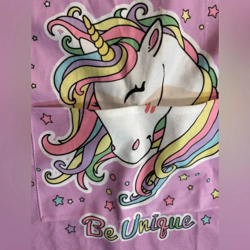 Girl’s Purple Unicorn ‘’Be Unique” Chef Apron and Hat Set, Kids Size 10